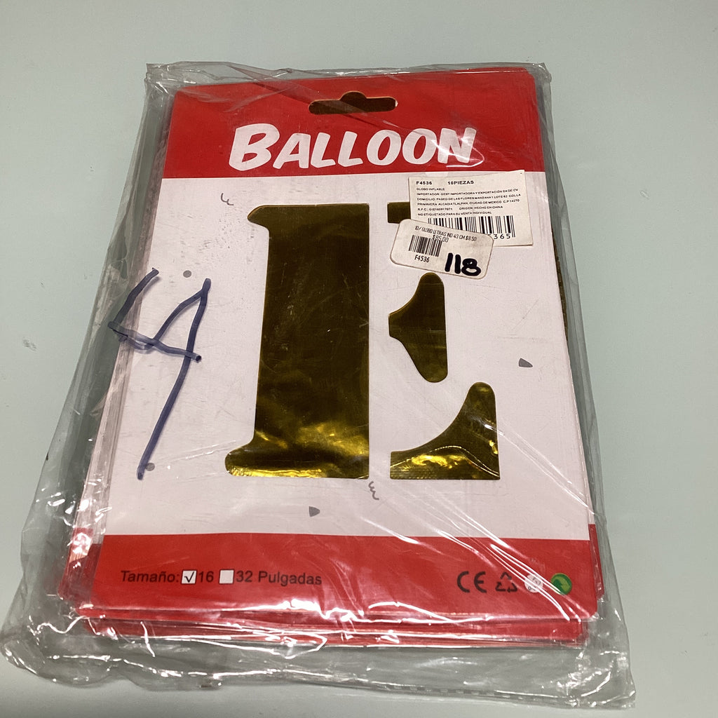 GLOBO DE LETRAS 40 CM DORADO EN ESTUCHE INDIVIDUAL POR MAYOREO