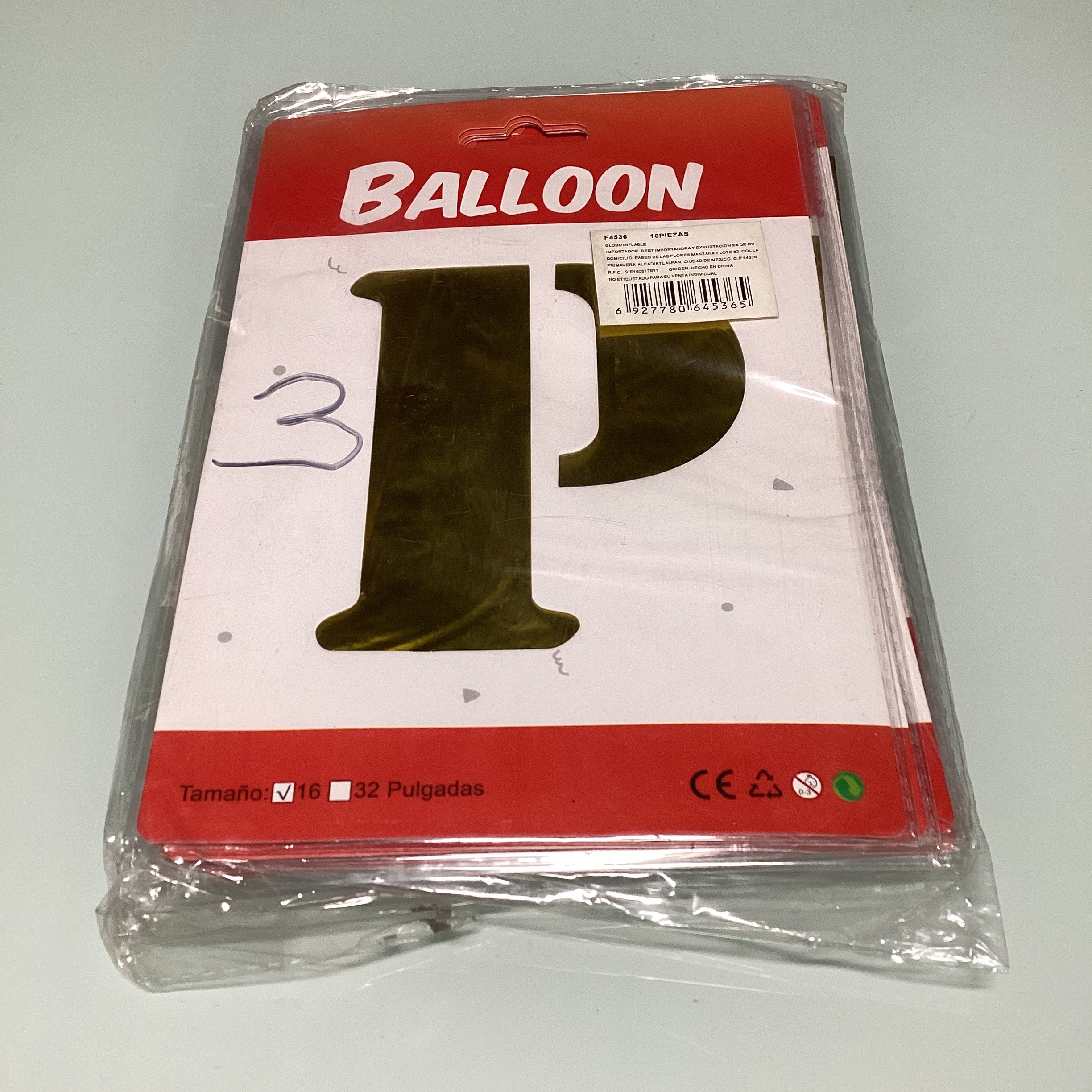 GLOBO DE LETRAS 40 CM DORADO EN ESTUCHE INDIVIDUAL POR MAYOREO