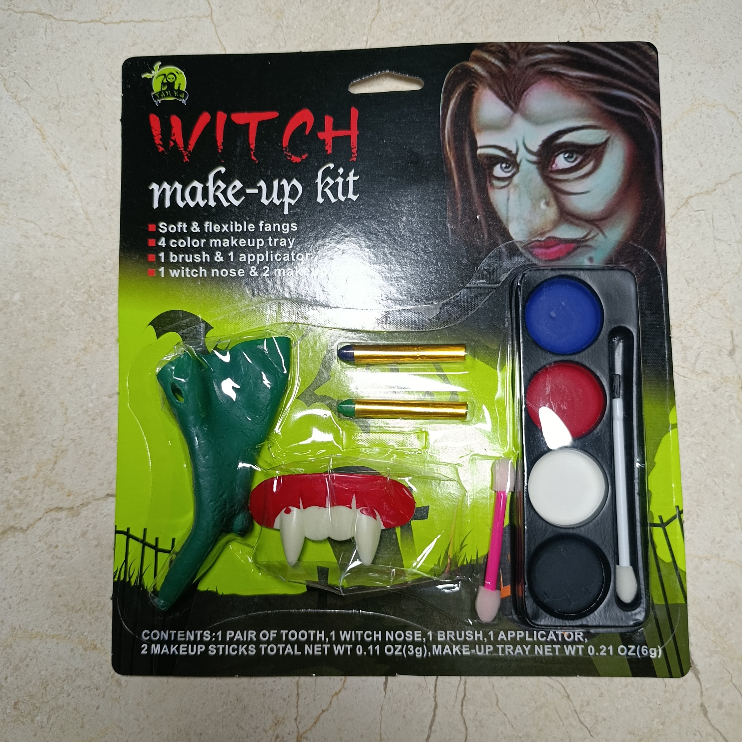KIT DE MAQUILLAJE EN PAQUETE DE 12 KITS INCLUYE PINTURAS SOMBRAS NARIZ, COLMILLOS BROCHAS PARA MAQUILLAJE