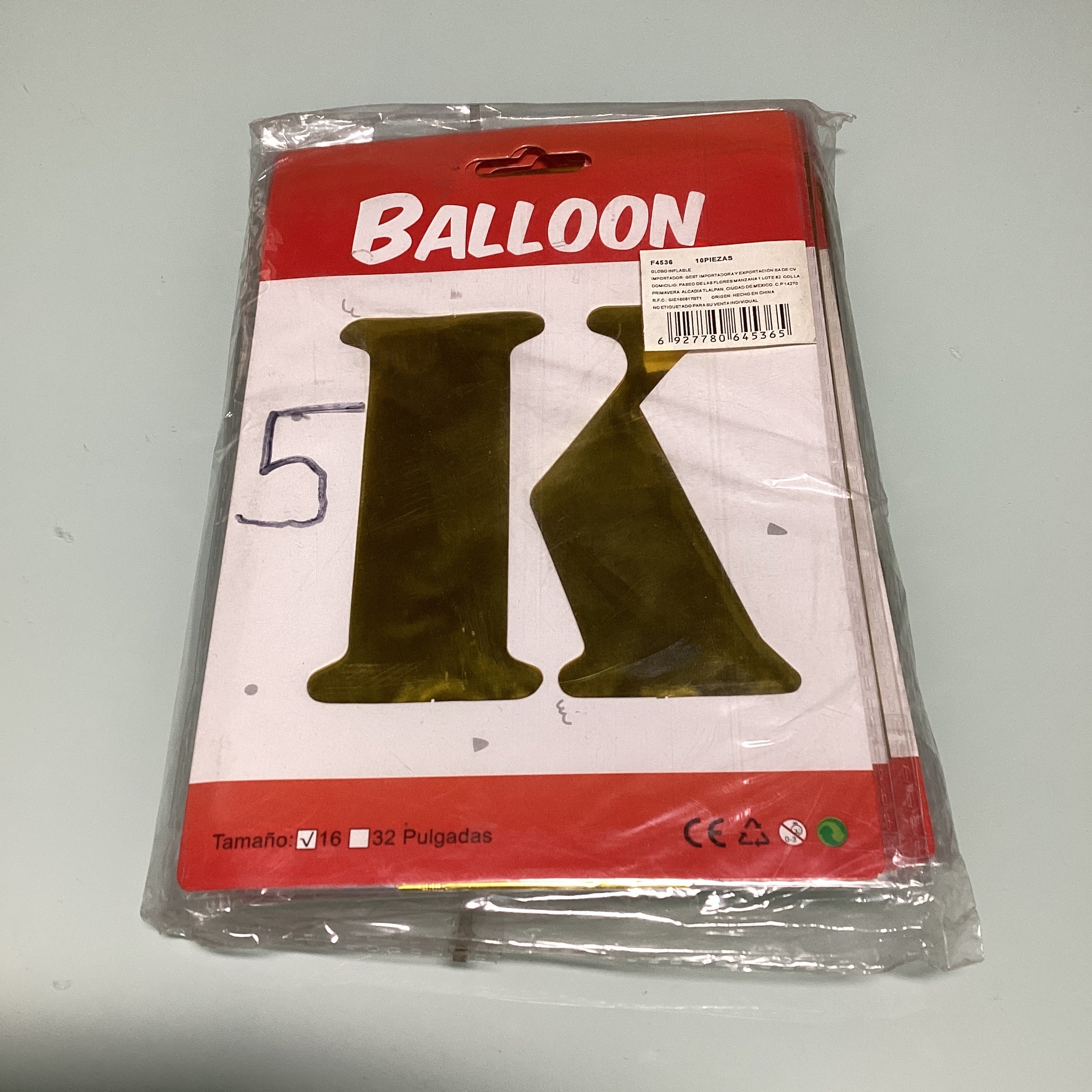 GLOBO DE LETRAS 40 CM DORADO EN ESTUCHE INDIVIDUAL POR MAYOREO