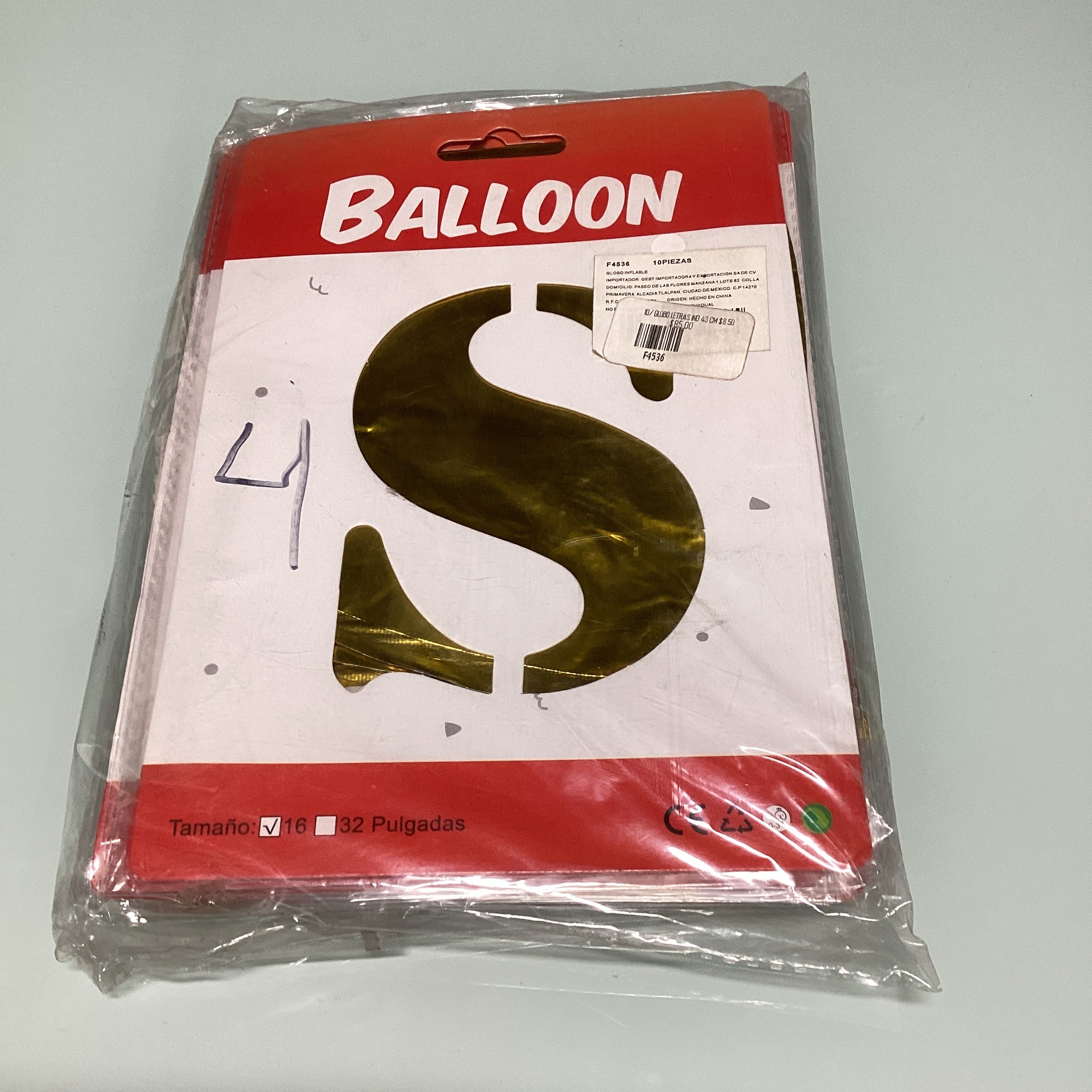 GLOBO DE LETRAS 40 CM DORADO EN ESTUCHE INDIVIDUAL POR MAYOREO