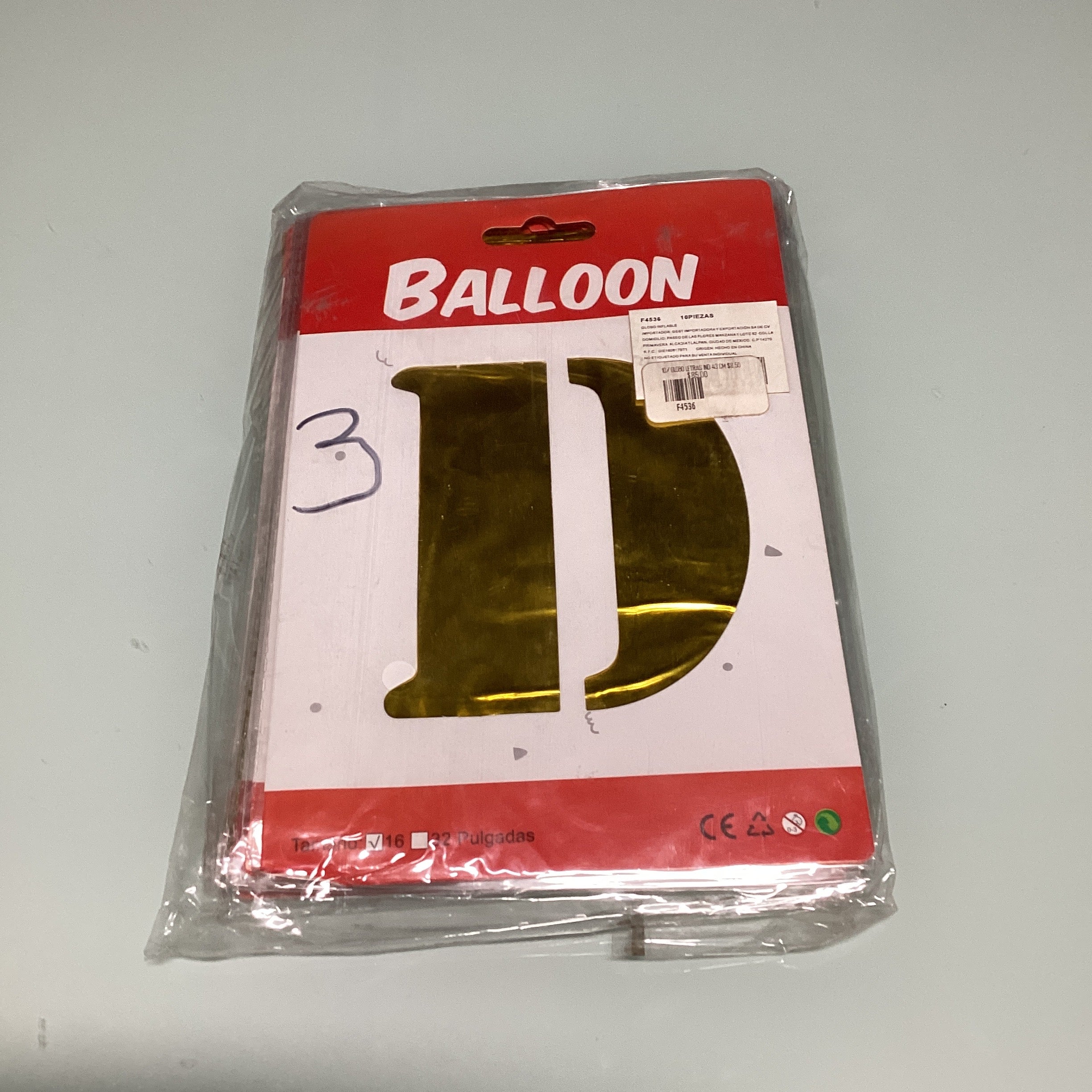 GLOBO DE LETRAS 40 CM DORADO EN ESTUCHE INDIVIDUAL POR MAYOREO