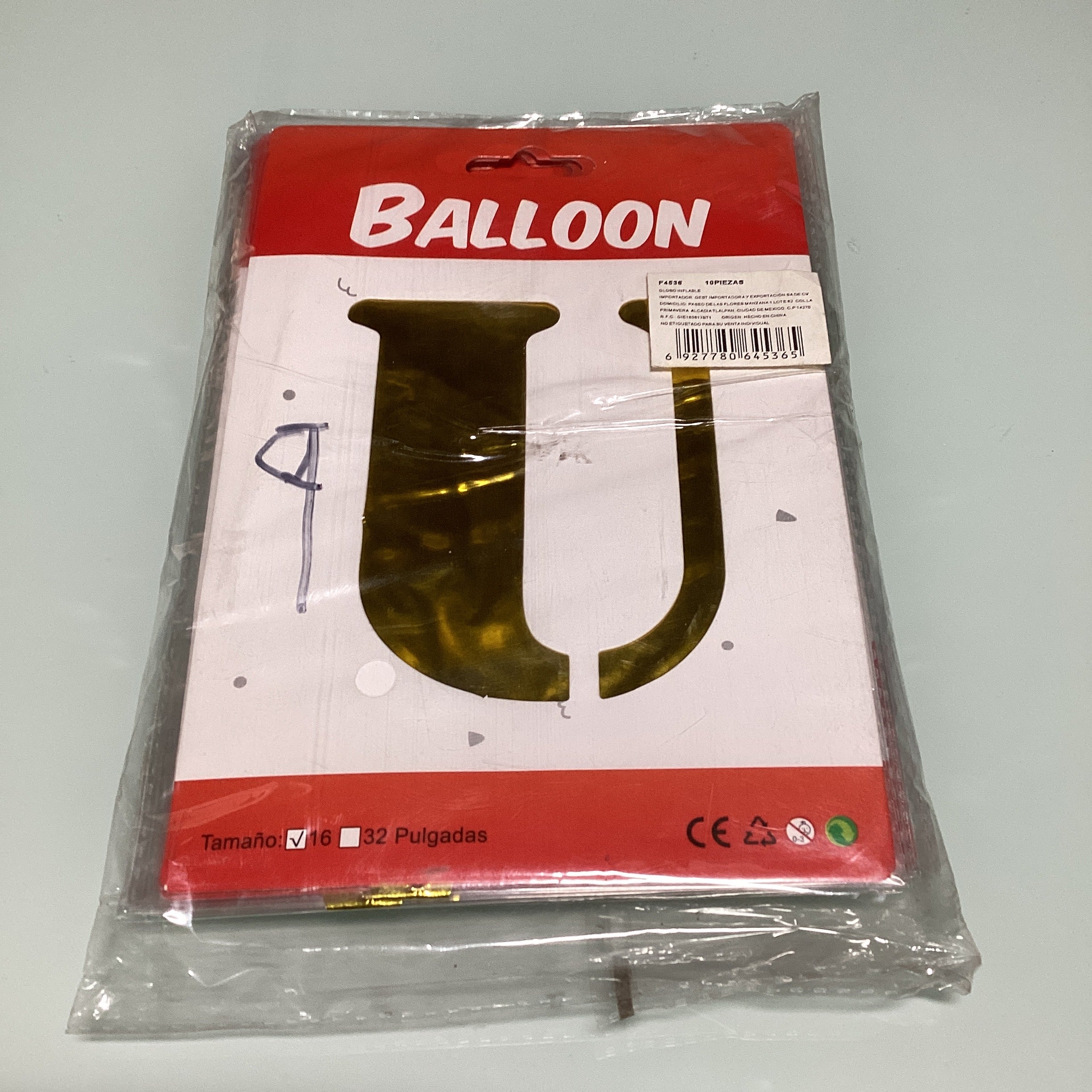 GLOBO DE LETRAS 40 CM DORADO EN ESTUCHE INDIVIDUAL POR MAYOREO