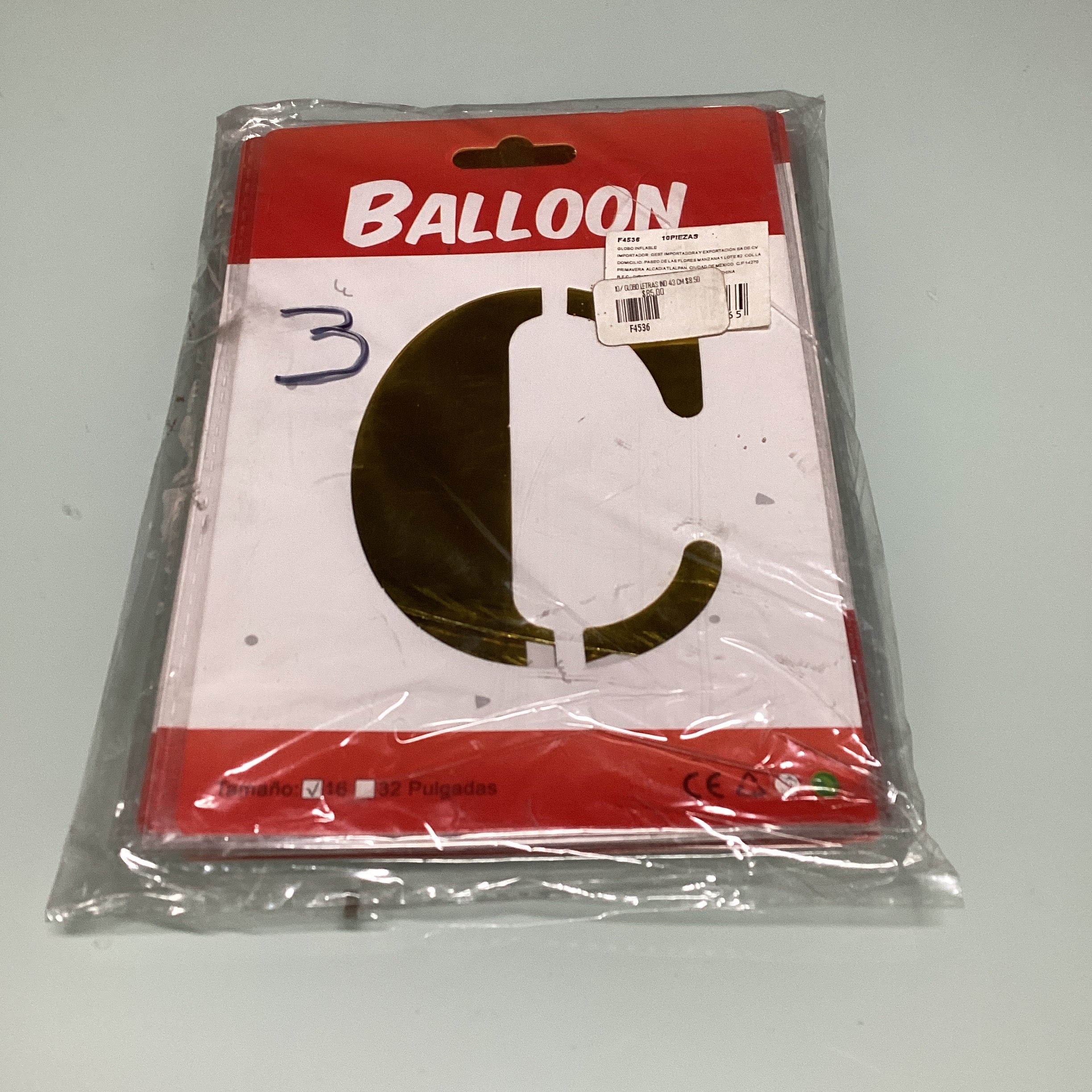 GLOBO DE LETRAS 40 CM DORADO EN ESTUCHE INDIVIDUAL POR MAYOREO