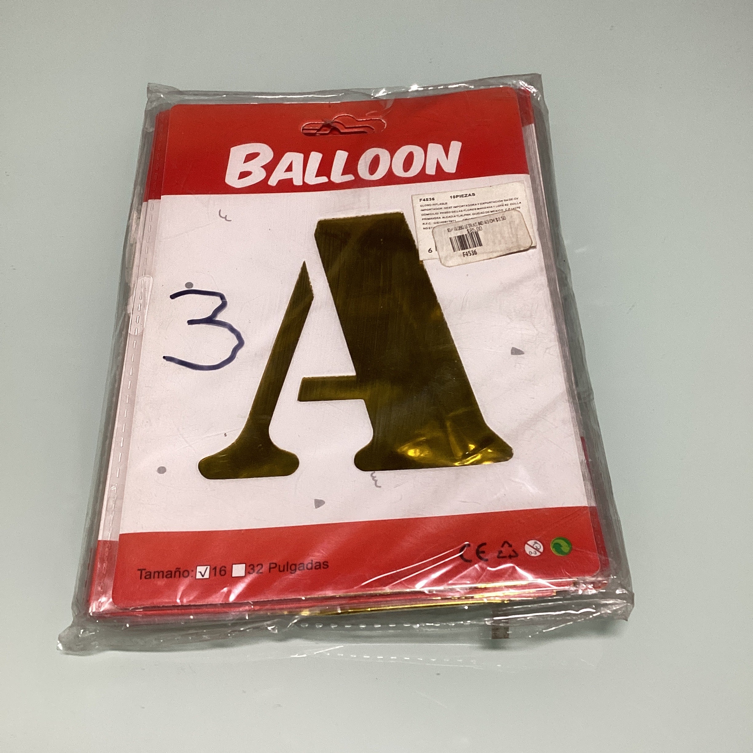 GLOBO DE LETRAS 40 CM DORADO EN ESTUCHE INDIVIDUAL POR MAYOREO