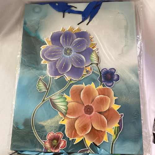 BOLSA DE REGALO JUMBO 40X31 CM MOTIVO FLORES SURTIDA EN 4 DISEÑOS Y COLORES POR MAYOREO