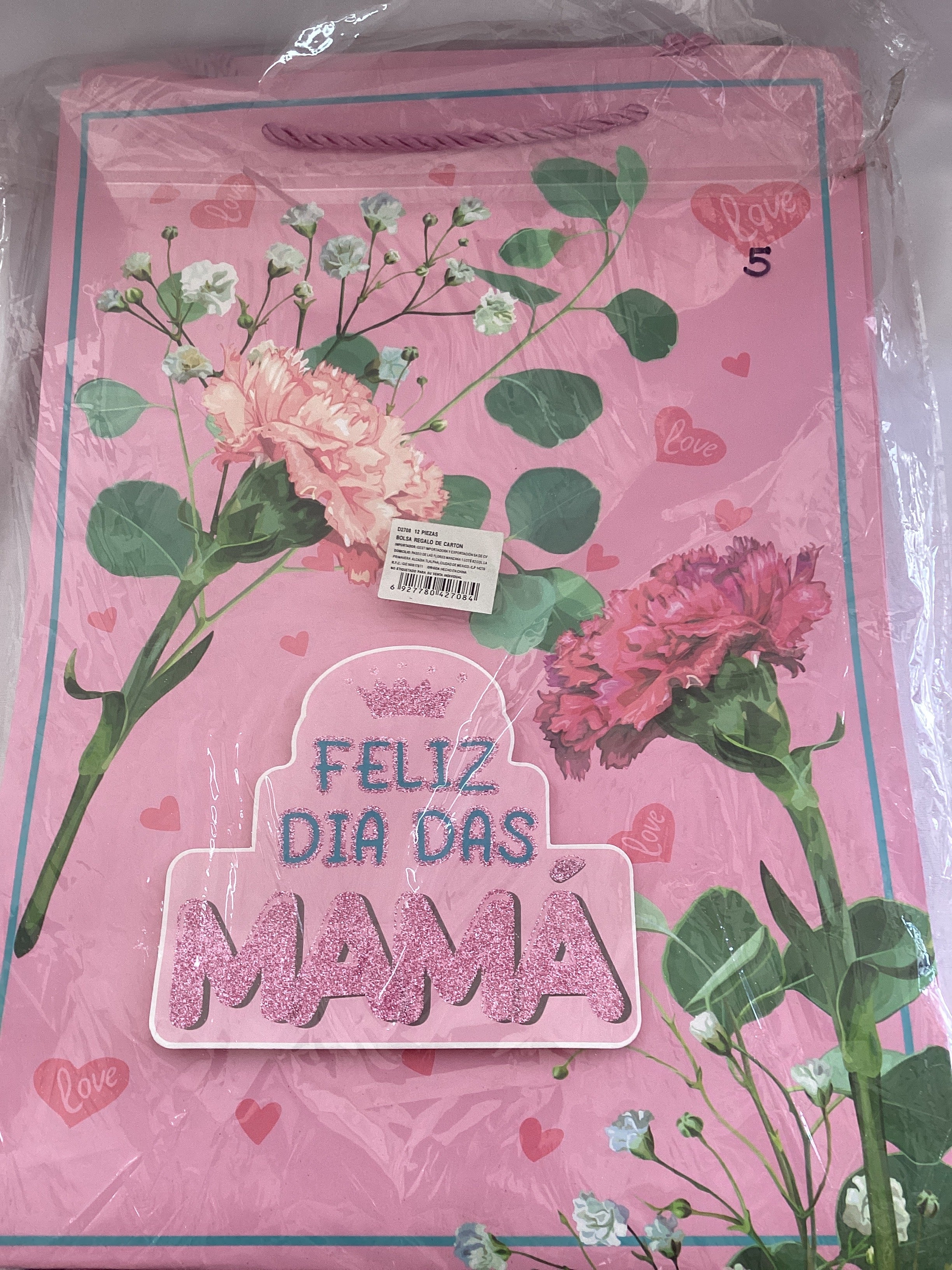 BOLSA DE REGALO JUMBO DÍA DE LAS MADRES SURTIDO EN 4 DISEÑOS Y COLORES POR MAYOREO