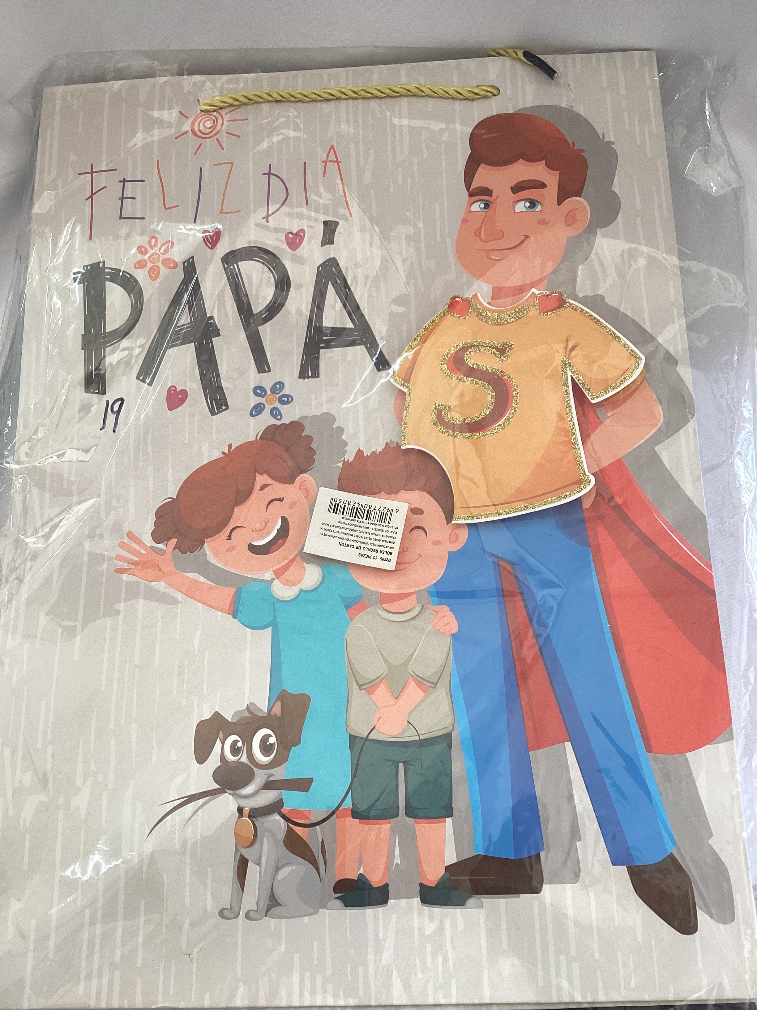 BOLSA DE REGALO JUMBO DÍA DEL PADRE 40X31 CM SURTIDO EN COLORES Y 4 DISEÑOS 3D POR MAYOREO
