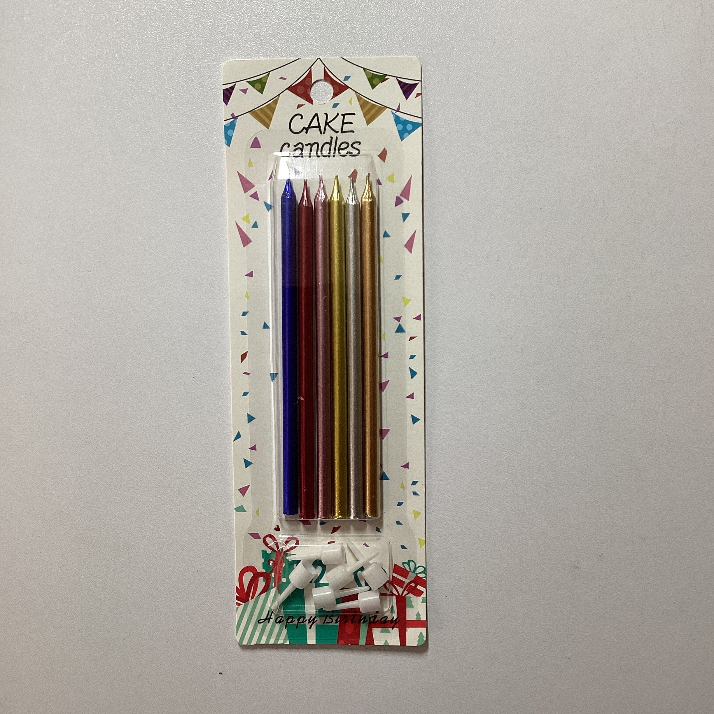 VELAS 12 CM CON 6 PZAS CON BASE PARA PASTEL
