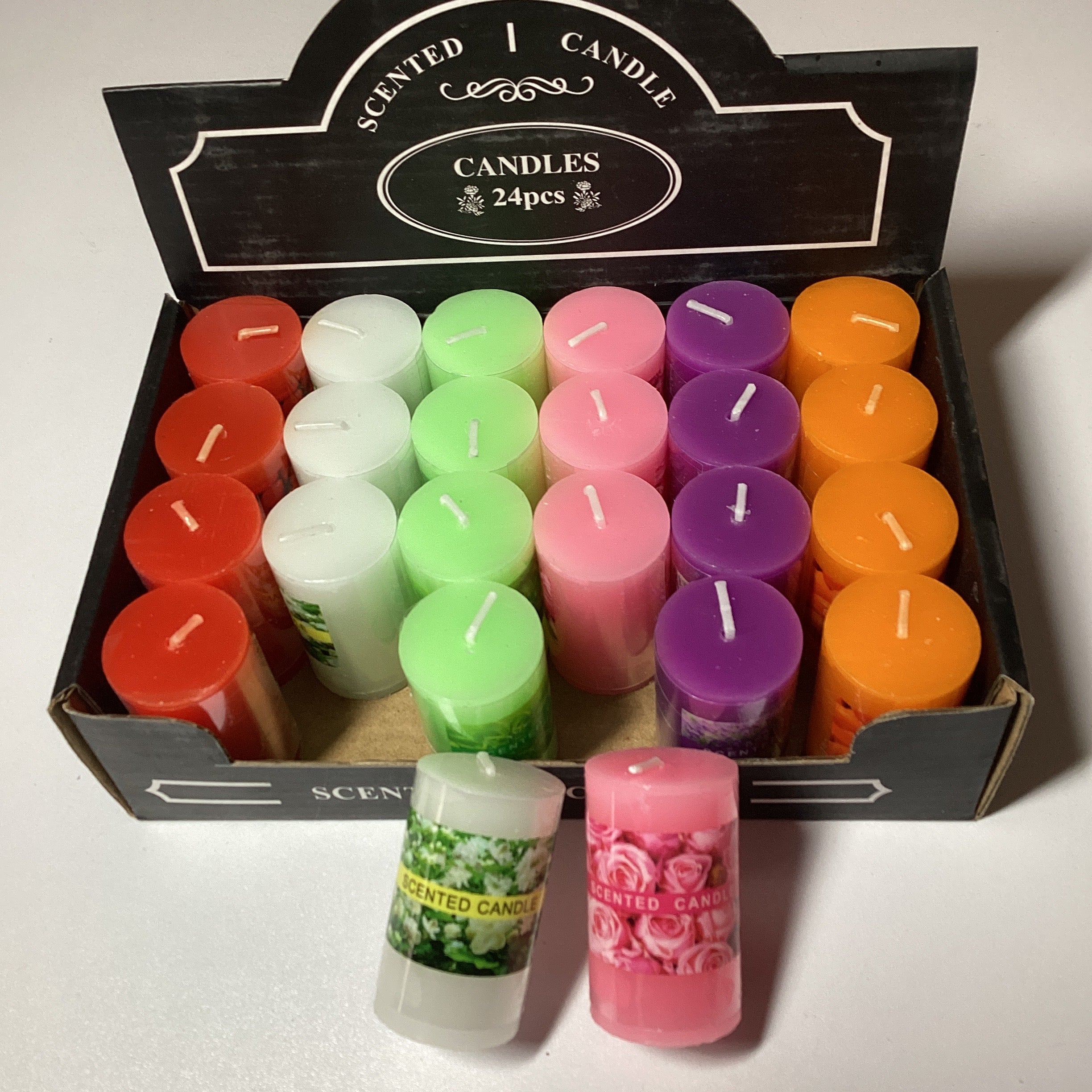 VELAS AROMATICAS 5X3 CM SURTIDA EN COLORES Y AROMAS POR MAYOREO
