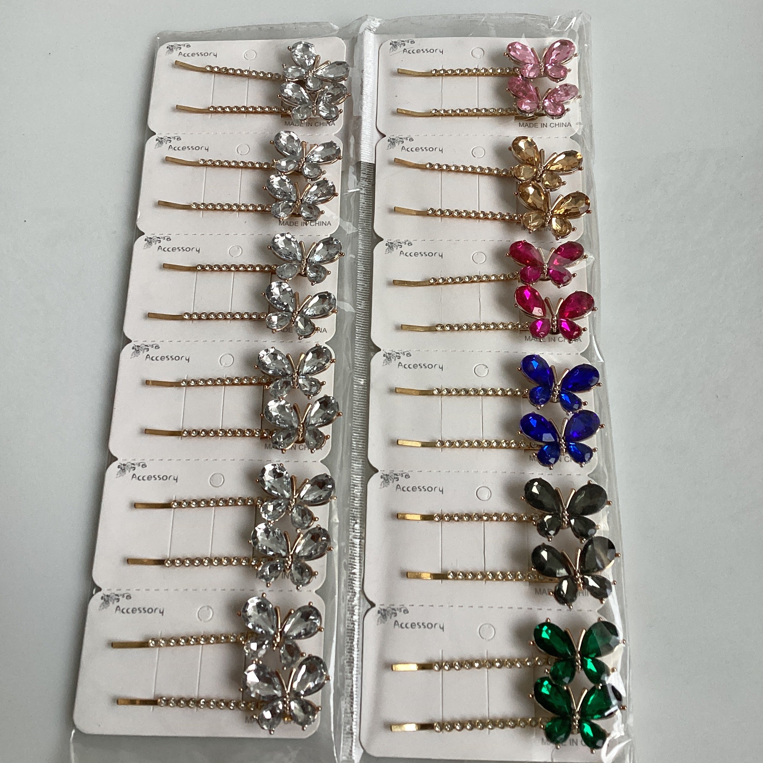 PASADOR METÁLICO DECORADO MARIPOSAS PIEDRA SURTIDO EN COLORES POR MAYOREO