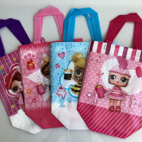 BOLSA DE POLIPROPILENO ESTAMPADO 29X22 CM SURTIDO EN 4 DISEÑOS Y COLORES POR MAYOREO
