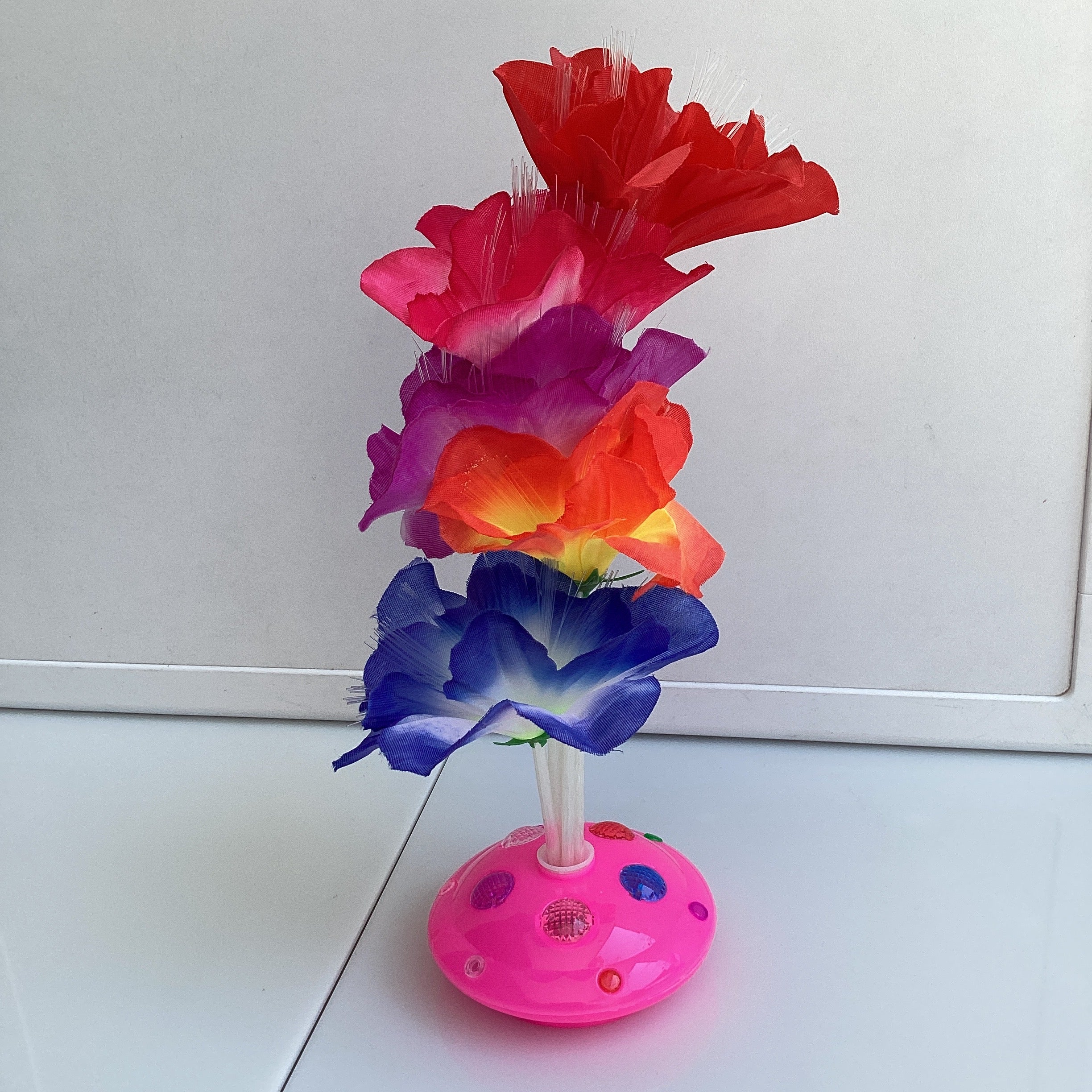 LÁMPARA DE FIBRA ÓPTICA CON FLORES 29 CM SURTIDA EN COLORES POR MAYOREO