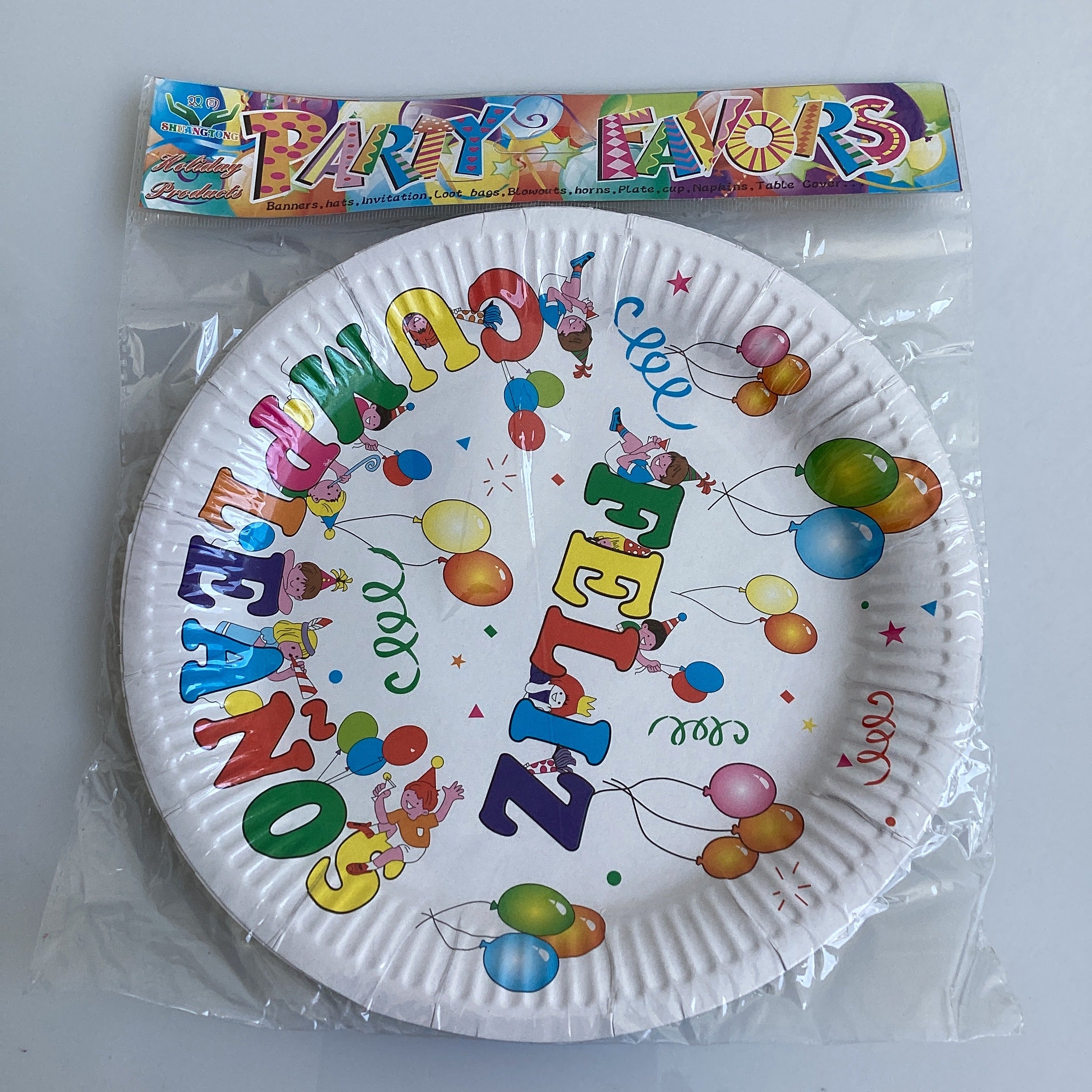 SET DE 3 PLATOS PARA FIESTA DE 23 CM DE CARTÓN DECORADO MOTIVOS CUMPLEAÑOS POR MAYOREO
