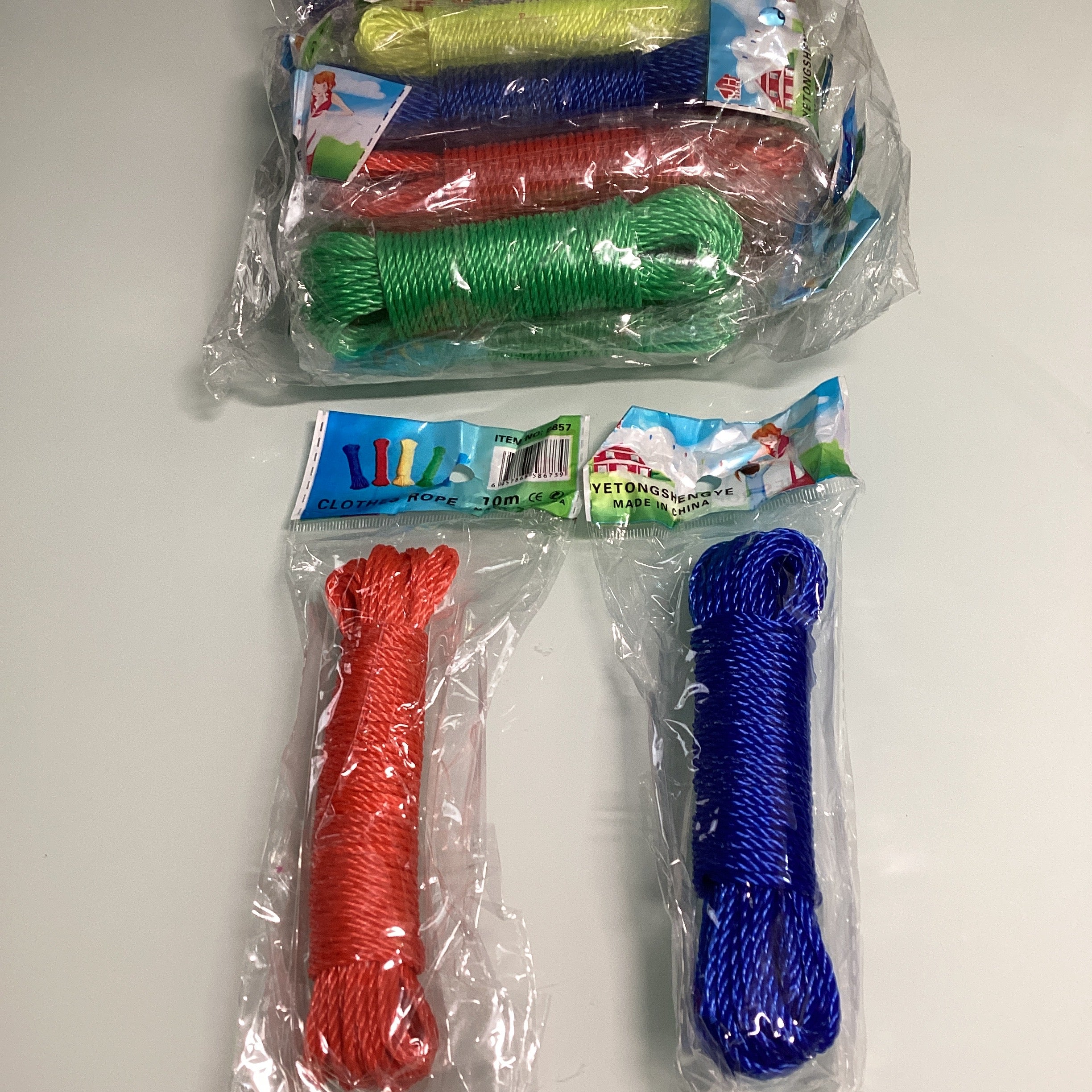 LAZO PARA TENDEDERO DE 10 MTS SURTIDO EN COLORES Y EMBOLSADO INDIVIDUAL POR MAYOREO