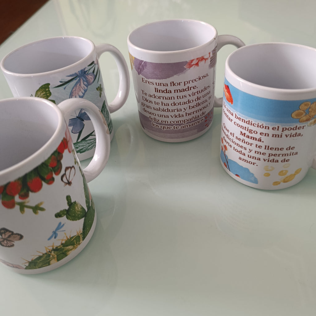 TAZA DE CERAMICA PARA DIA DE LAS MADRES 10 CM ALTO X 9.5 CM DE ANCHO SURTIDA EN DISEÑOS POR MAYOREO