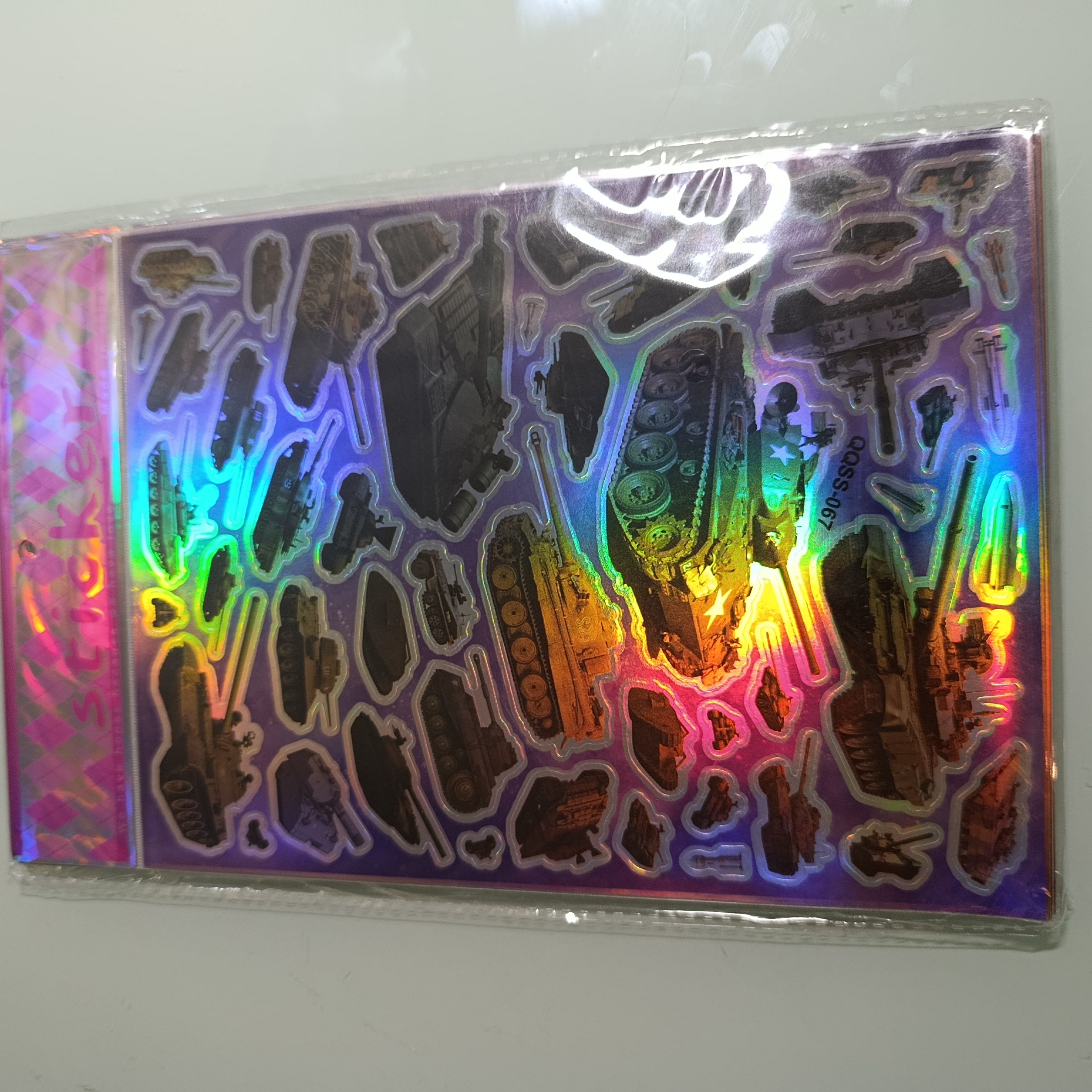 STICKER CALCOMANIA LASER METALICA 28X17.5 CM POR MAYOREO