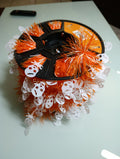 6 ROLLOS DE ESCARCHA DE 20 MTS. CON MOTIVOS DIA DE MUERTOS COLOR NARANJA POR MAYOREO