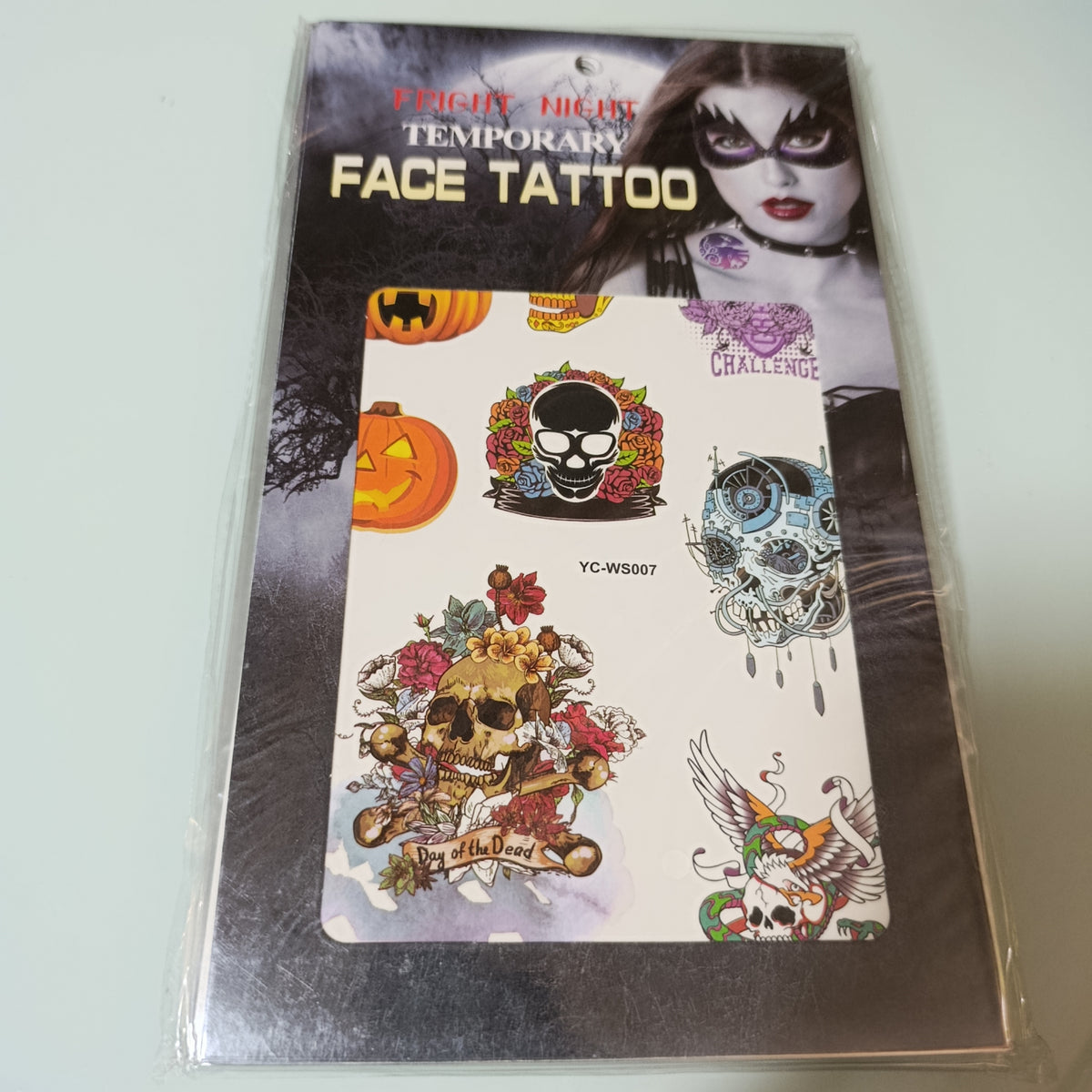 Tatuajes temporales Halloween, 26 × 15 cm, mismo modelo | Paquete de 12 por mayoreo