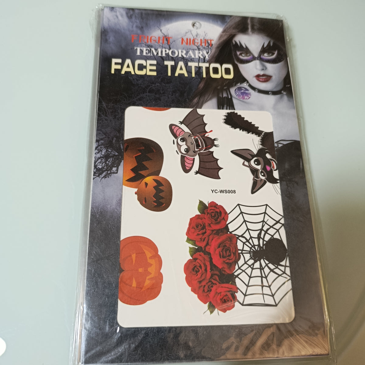 Tatuajes temporales Halloween, 26 × 15 cm, mismo modelo | Paquete de 12 por mayoreo