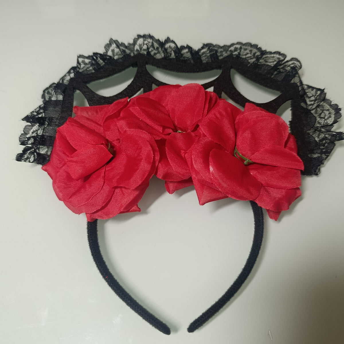 Diademas de Catrina con flores y encaje | Paquete de 12 piezas por mayoreo