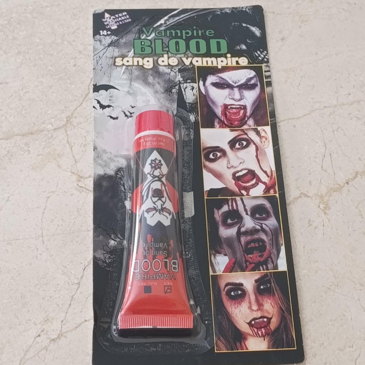 Sangre artificial de 28 g, tubo de 11 × 3 cm | Paquete de 12 blísteres por mayoreo