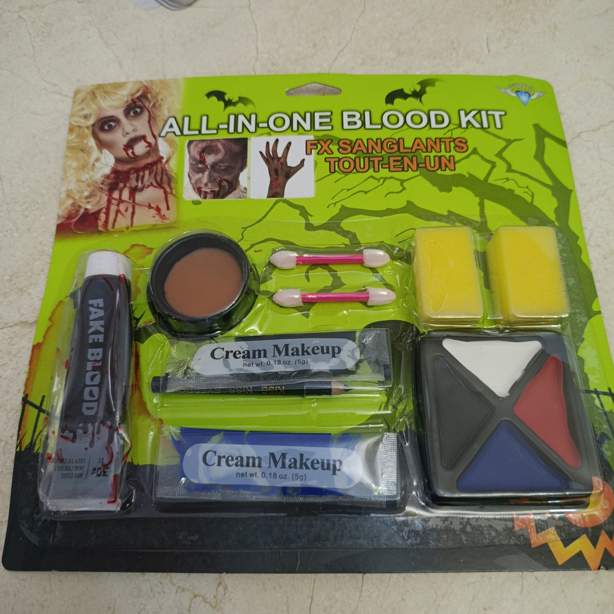 Maquillaje Halloween con esponjas, acuarela, crema, sangre y brocha | 6 blísteres por mayoreo